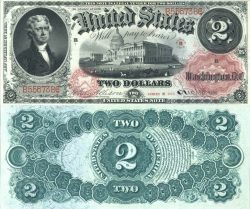 2 dollars series 1875 series B